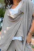 Sandbar Linen Blend Drape Front Cap Sleeve Gilet Mocha